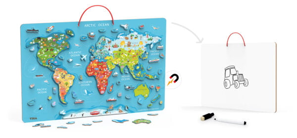 [อายุ 3+] ปริศนาโลกแม่เหล็กกระดานวาดลบได้ (Magetic World Puzzle+Dry Erase Board) [Viga] - Image 4