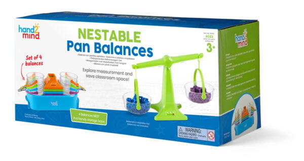 [อายุ 3+] ตาชั่งสองแขนถาดก้นแบนหลากสี เซต 4 ชิ้น พร้อมชุดเก็บ (Nestable Pan Balance Set of 4) [Hand2Mind]