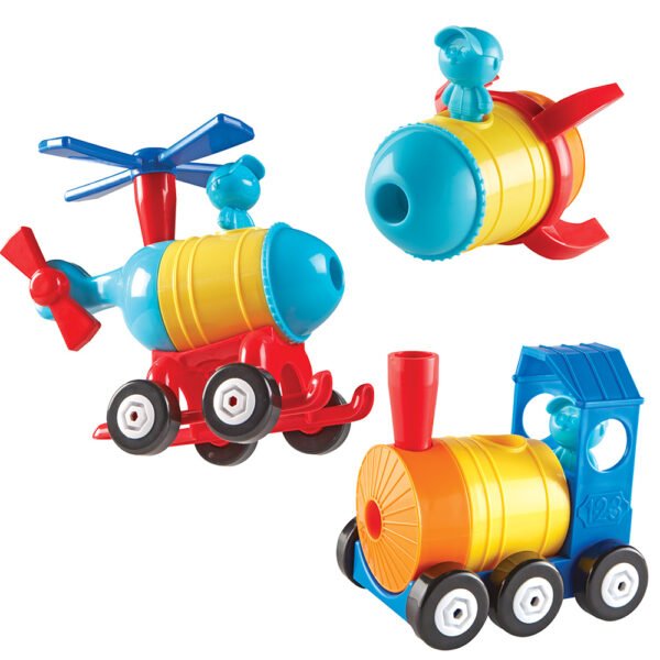 [อายุ 2+] ชุดประกอบแปลงร่างจรวด รถไฟ และเฮลิคอปเตอร์ (1-2-3 BUILD IT ROCKET-TRAIN-HELICOPTER) [Learning Resources]