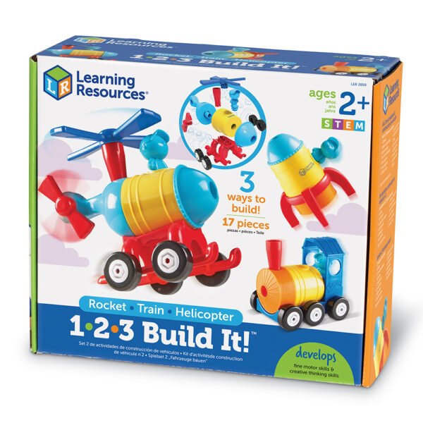 [อายุ 2+] ชุดประกอบแปลงร่างจรวด รถไฟ และเฮลิคอปเตอร์ (1-2-3 BUILD IT ROCKET-TRAIN-HELICOPTER) [Learning Resources] - Image 2
