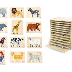 ชุดภาพตัดต่อปริศนารูปสัตว์มอนเตสซอรี่ 12 แบบพร้อมชั้นวาง (Montessori Puzzle 12pcs Set with Storage shelf) [Viga]