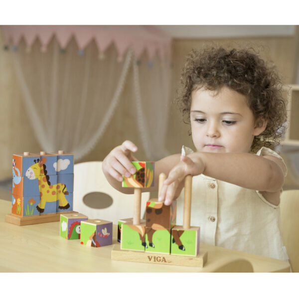 [อายุ 2+] ชุดลูกเต๋าภาพสัตว์ในฟาร์มปริศนา 9 ชิ้น (Stacking Cube Puzzle : Farm Animals) [Viga] - Image 9