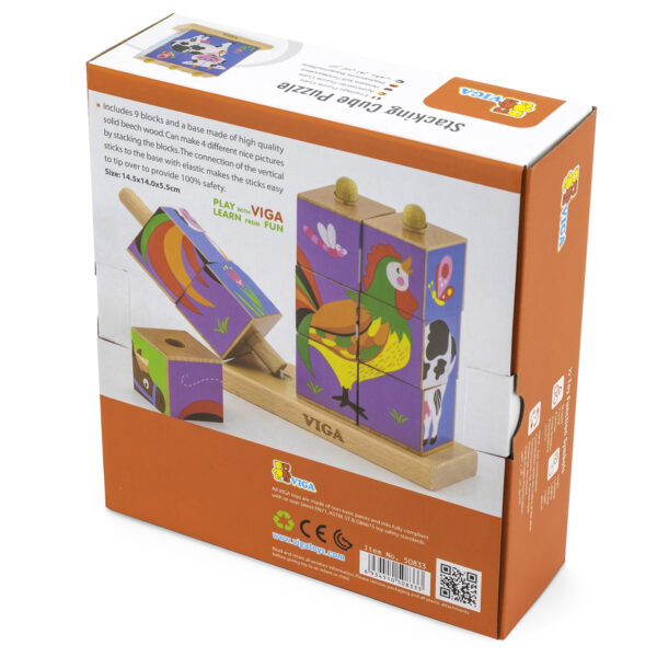[อายุ 2+] ชุดลูกเต๋าภาพสัตว์ในฟาร์มปริศนา 9 ชิ้น (Stacking Cube Puzzle : Farm Animals) [Viga] - Image 11
