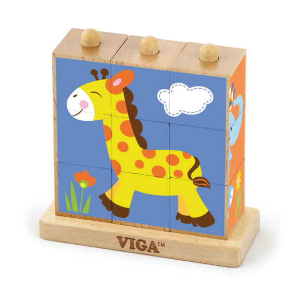 [อายุ 2+] ชุดลูกเต๋าภาพสัตว์ป่าปริศนา 9 ชิ้น (Stacking Cube Puzzle : Wild Animals) [Viga] - Image 4